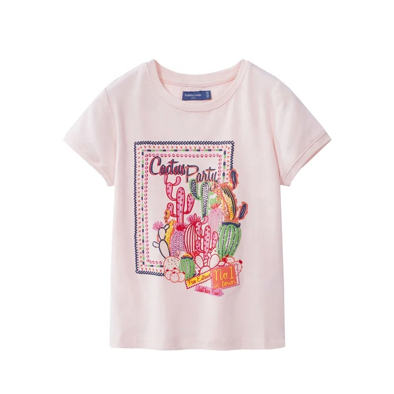 
Custom pink short sleeve children baby girls t-shirts with soft printing 