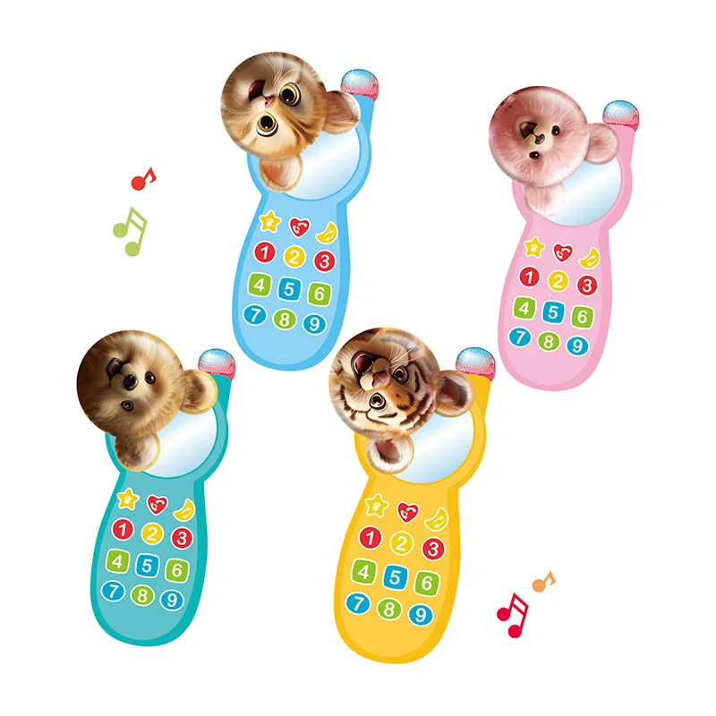 Early Educational Toys Plastic Mini Mobile Phone Toys with 12 Songs Animal Cat Tiger Phone Toys for Kids