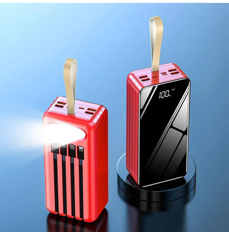 Пользовательский логотип цифровой дисплей большой емкости power bank 100000 мАч 80000 портативное зарядное устройство общий Power Bank со встроенным кабелем