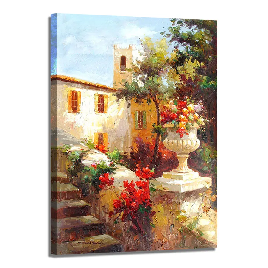 Original Art High Quality Handmade Oil Painting Style Canvas Wall Decor Mediterranean Village Landscape Art Work