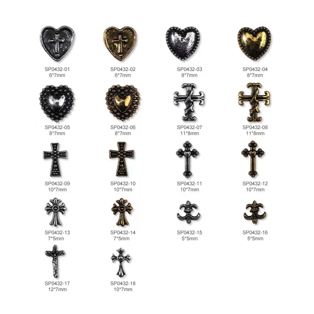 3D Metal DIY Rivet Alloy Retro Punk Vintage Matte Heart Chrome Cross Nail Charms