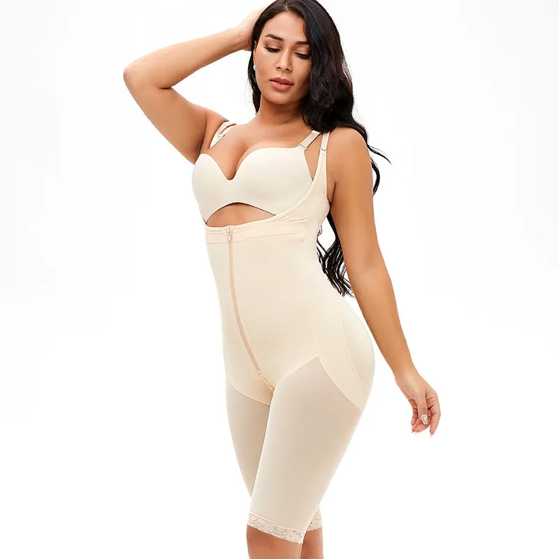 2021 New Sling Plus Size Shapers Breathable Solid See Through Women Jumpsuit Breasted Zipper Corset