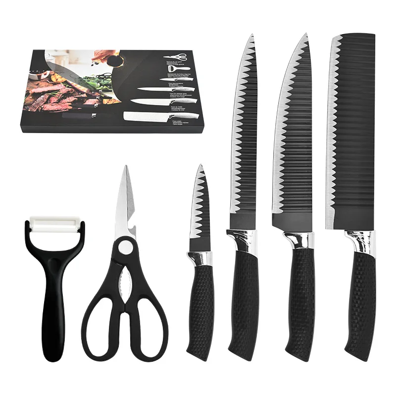 Popular stainless steel mesh handle wave pattern 6-piece set knives set kitchen chef utility fruit paring knife