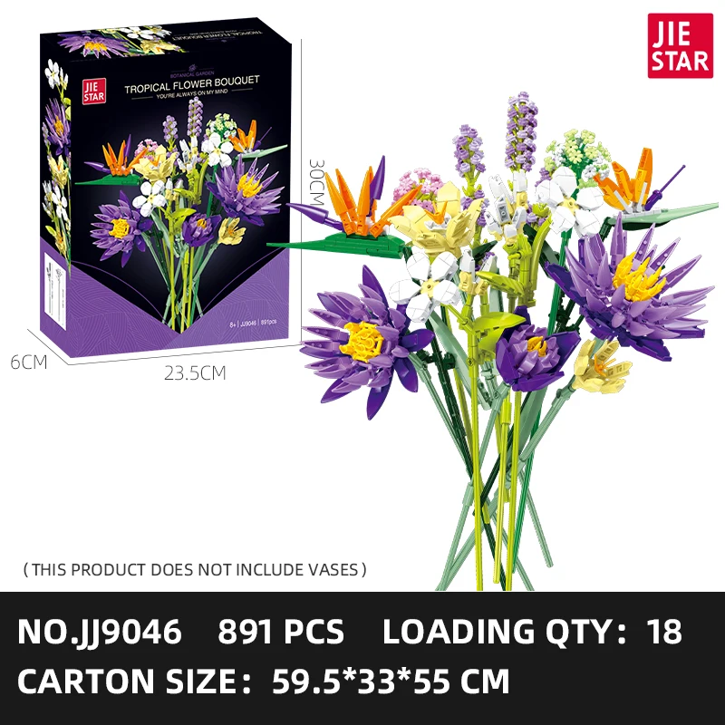 JIESTAR Wholesale Diy Botanical Succulent Bouquet Flower Building Block Set Girls Gift Unique Office Desk Decoration Home Decor