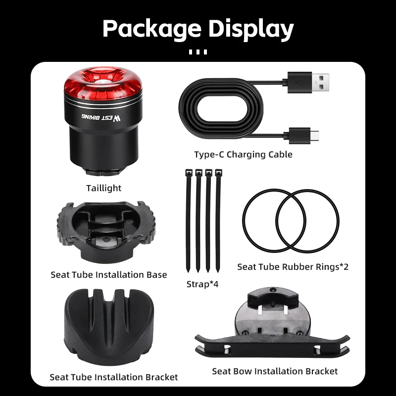 WEST BIKING Rechargeable Adjustable Intelligent Led Cycling Bicycle Decoration Light Night Riding Outdoor Flash Warning Lights