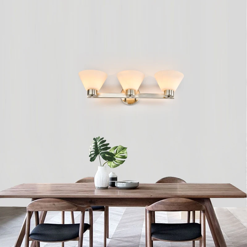 ETL Hotel Indoor Wall Mount Sconce Light Brushed Nickel Modern Glass Mirror Lamps Bedroom Vanity Light Bathroom Light Fixtures