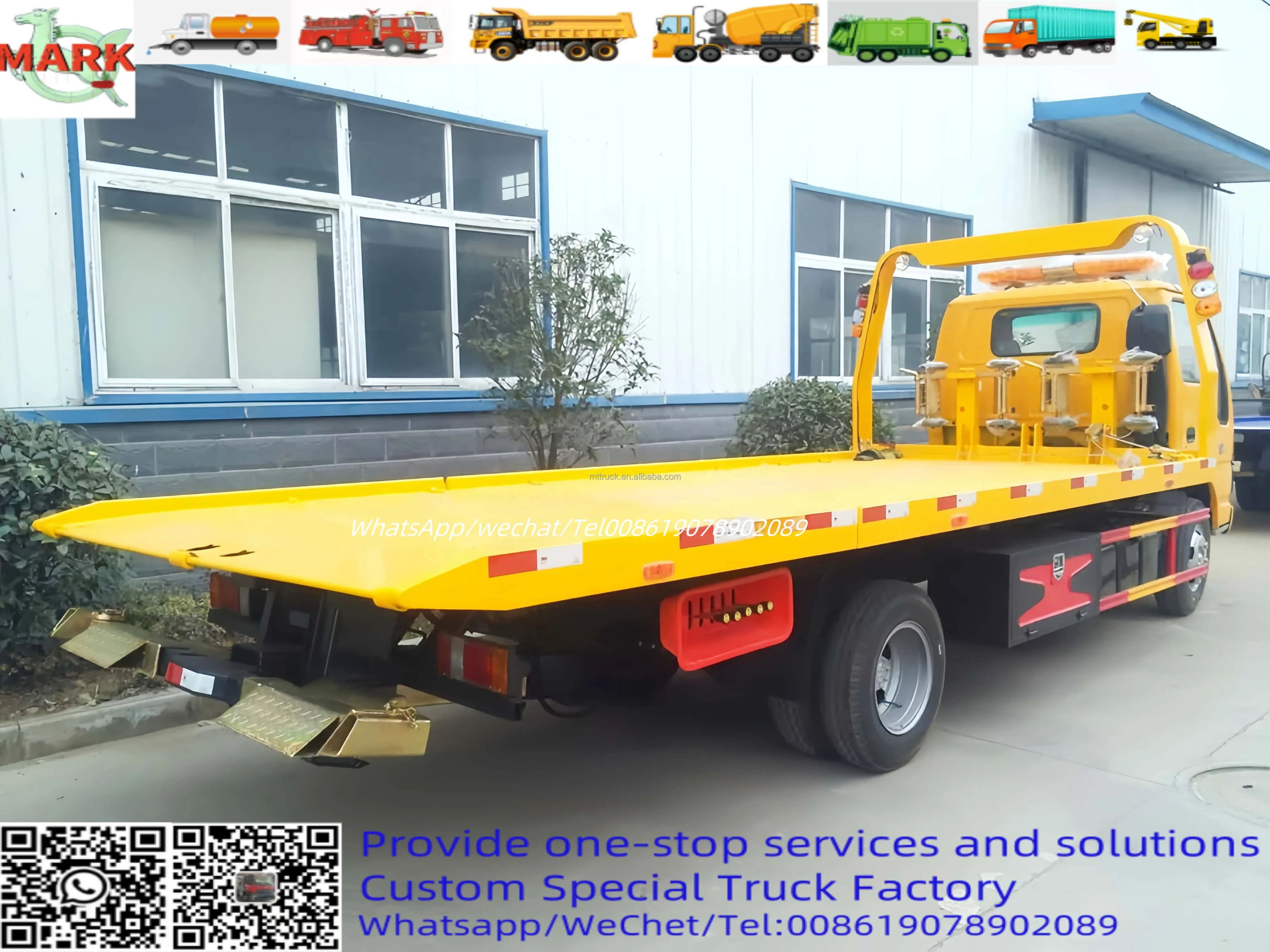 Winch 6 tons flatbed trailer direct road wrecker transporter recovery rollback road rescue platform transport crane truck
