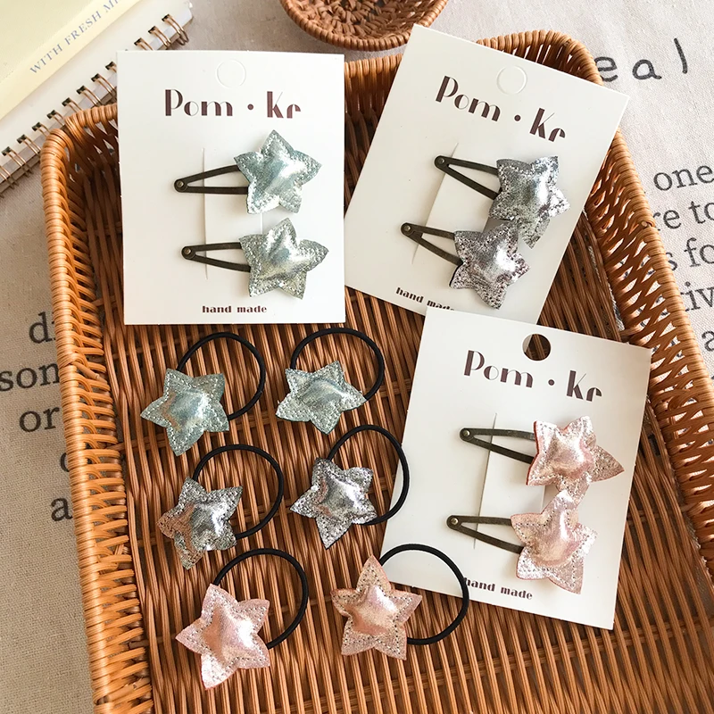 Korean new style children's small fresh solid color hairband girl baby sweet star hair rope baby flash rubber band wholesale