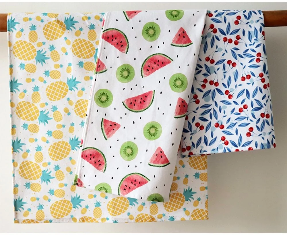 100% Cotton kitchen towel set,Wholesale Household 2pcs Set Mixed Printed dish cloth, fruit design tea towel set,