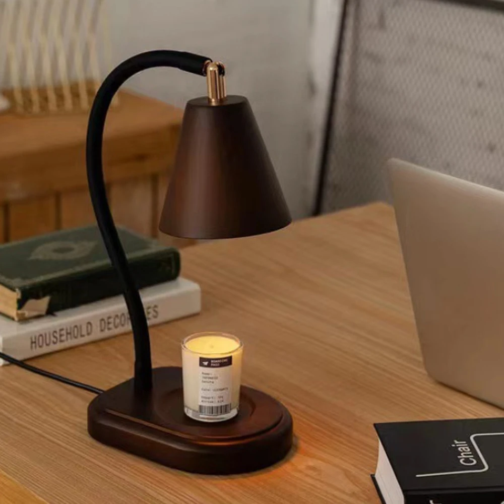 Retro Night Light Nordic Modern Walnut Wood Wax Melt Heat Smokeless Minimalist Simple Indoor Living Room Design Table Desk Lamp