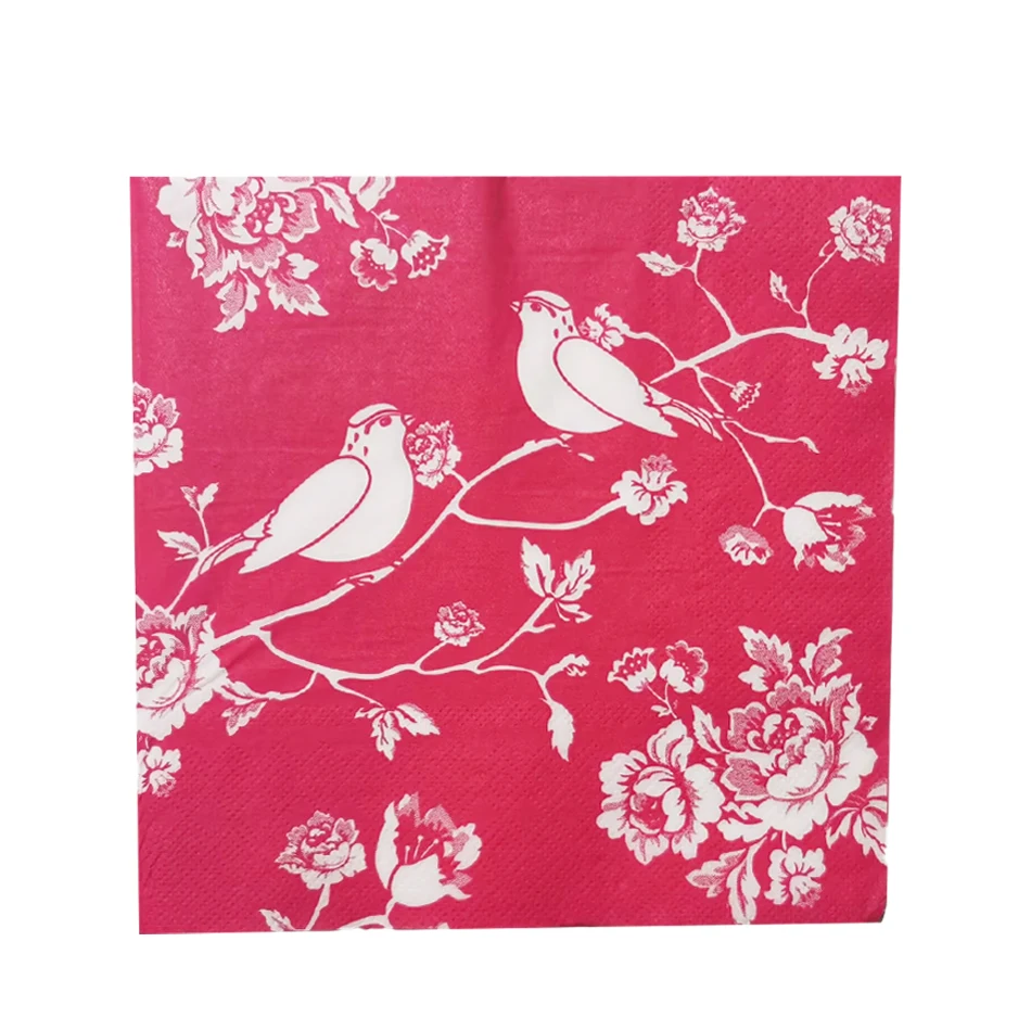 Anyou Disposable Printed Watercolor Soft Cocktail Paper Napkins With Red Floral Tissues for Wedding Spring Birthday Party Supply