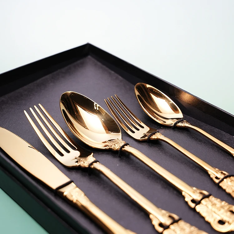 410 Stainless Court Gold Flatware Sets Knife Spoon Fork 5pcs Cutlery Sets