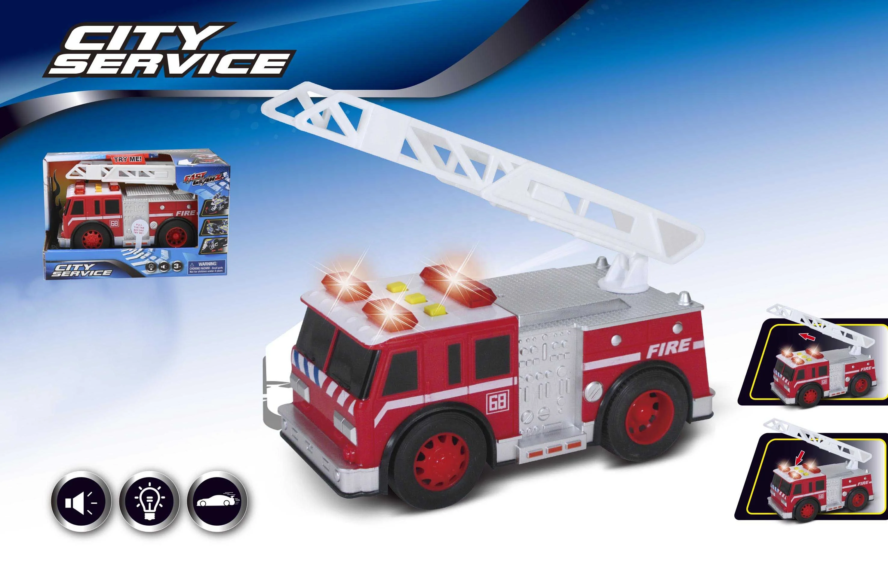 Kids Fire Truck Toy Friction Toy Vehicle Freewheel Fire Engine with Light and Sound, Red Fire Truck Toy with Ladder