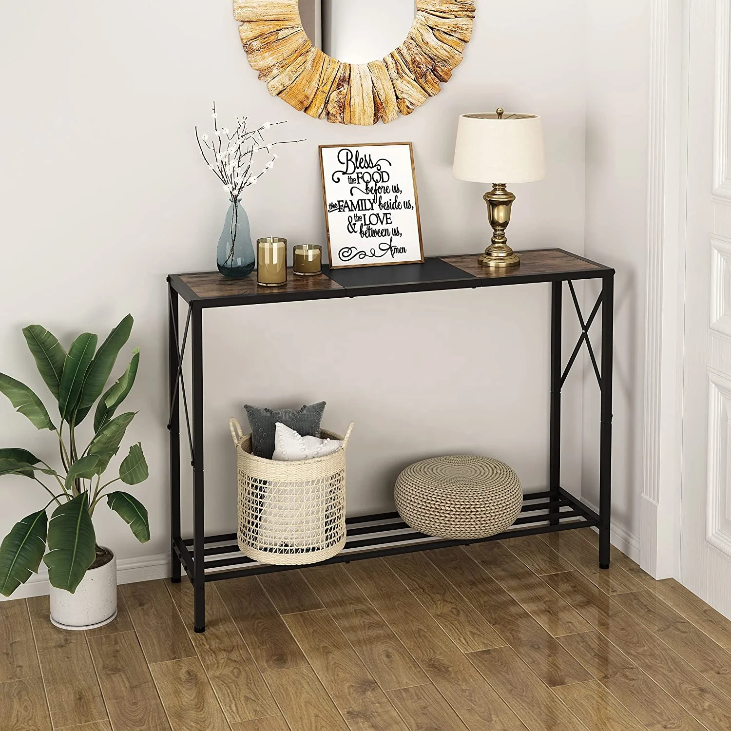 Modern Console Table Industrial entryway shelf Narrow Sofa Table with shelves Entrance Display racks shelf Living Room