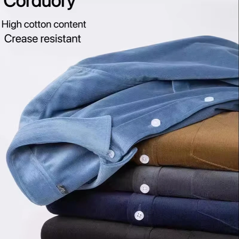 Модная Мужская Высококачественная Вельветовая Повседневная рубашка с длинными рукавами