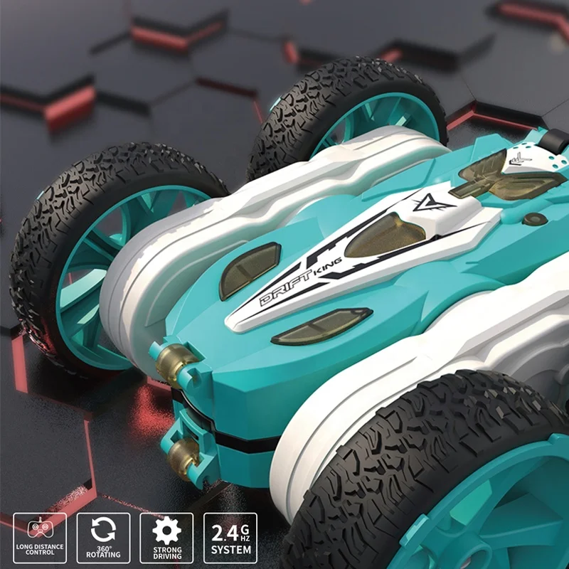 HUADA 2.4G One Click Automatic Demonstration 360 Degree Rotation Double Sided Twist Arm Flexible RC Stunt Car With LED Light