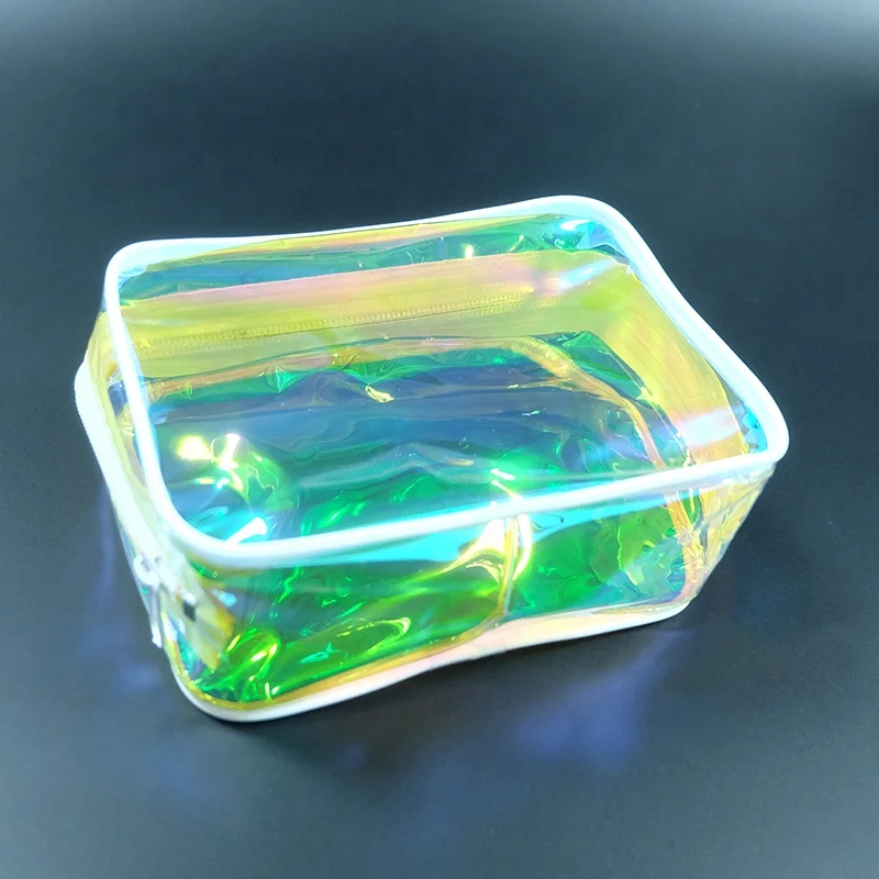 Customised Luxury Women Mini Holographic Laser Clear Makeup Bag Transparent PVC Cosmetic Bag
