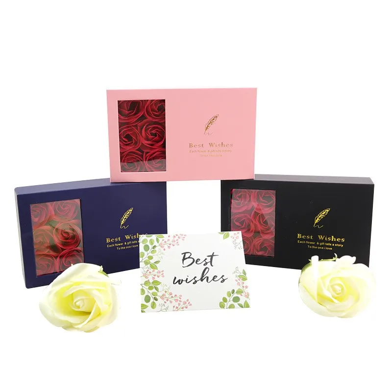 6 Rose Gift Box Feather Pattern Window Packing Valentine Day Gift Jewelry Ring Pendant Bracelet Box