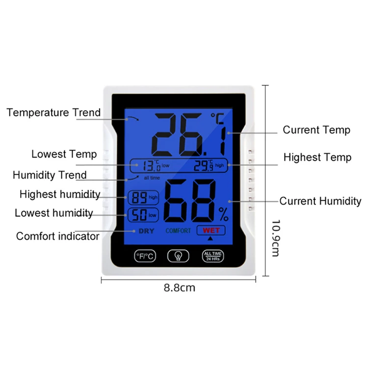 Mini Digital Humidity Meter LCD Digital Temperature and Humidity Meter Touch Control Digital Humidity Meter