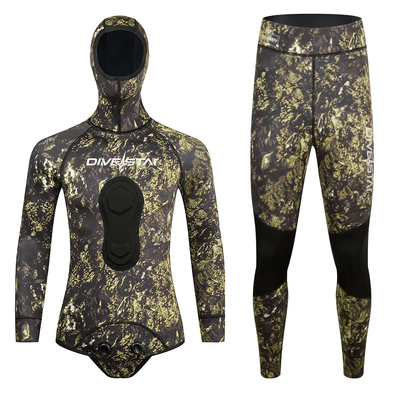 DIVESTAR Spearfishing Wetsuit 1.5mm Camouflage Underwater Spearfishing Suit Flat Lock Stitching Lining Nylon Hunting Fishing
