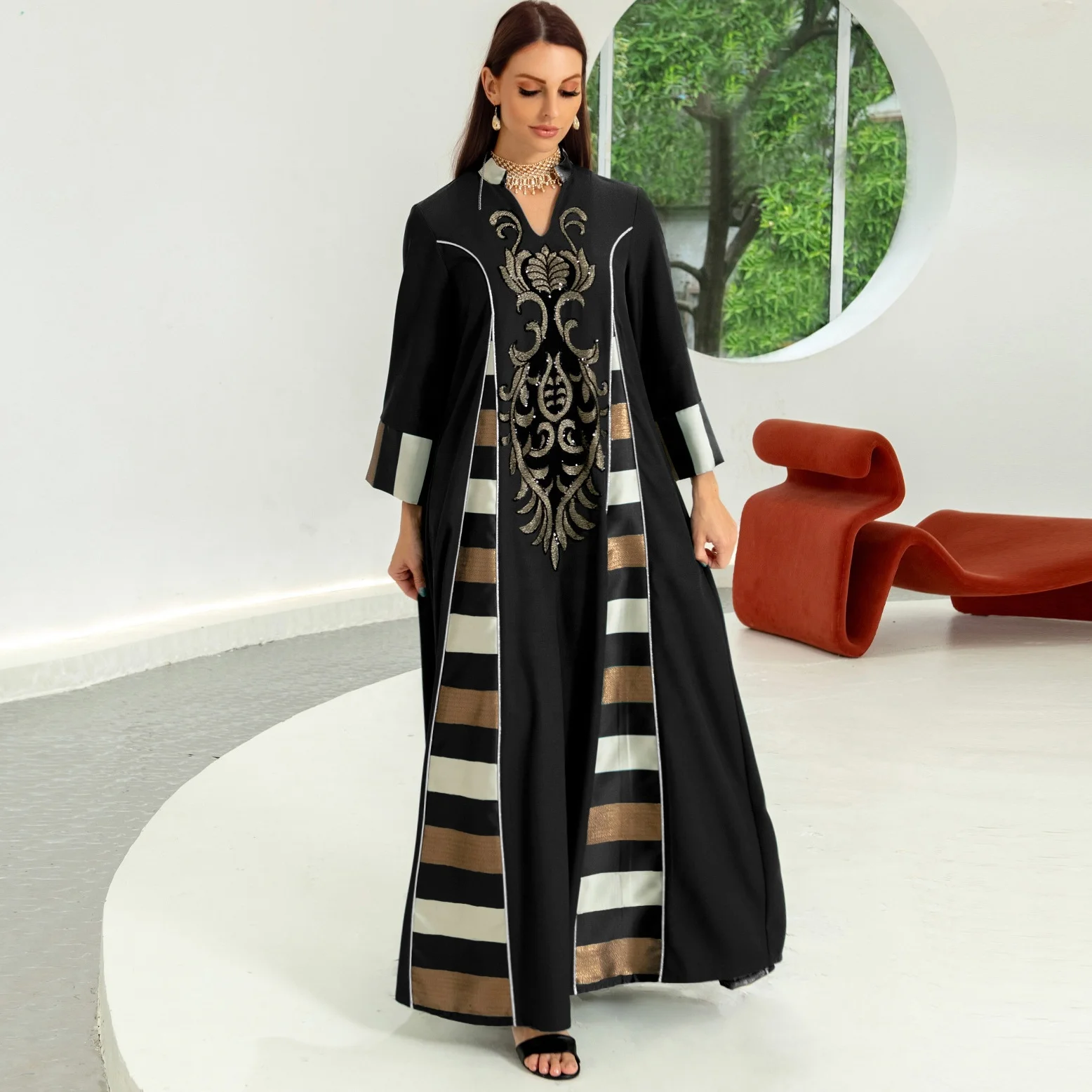 Middle East Eid Gulf Dress Dubai Saudi Arab Kuwait Women Muslim Beads Jalabiya Dress