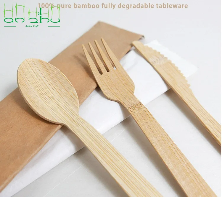 Customized Support For Food Fork Knife Spoon Tableware Bamboo Cutlery BBQ Biodegradable Disposable Picnic Party