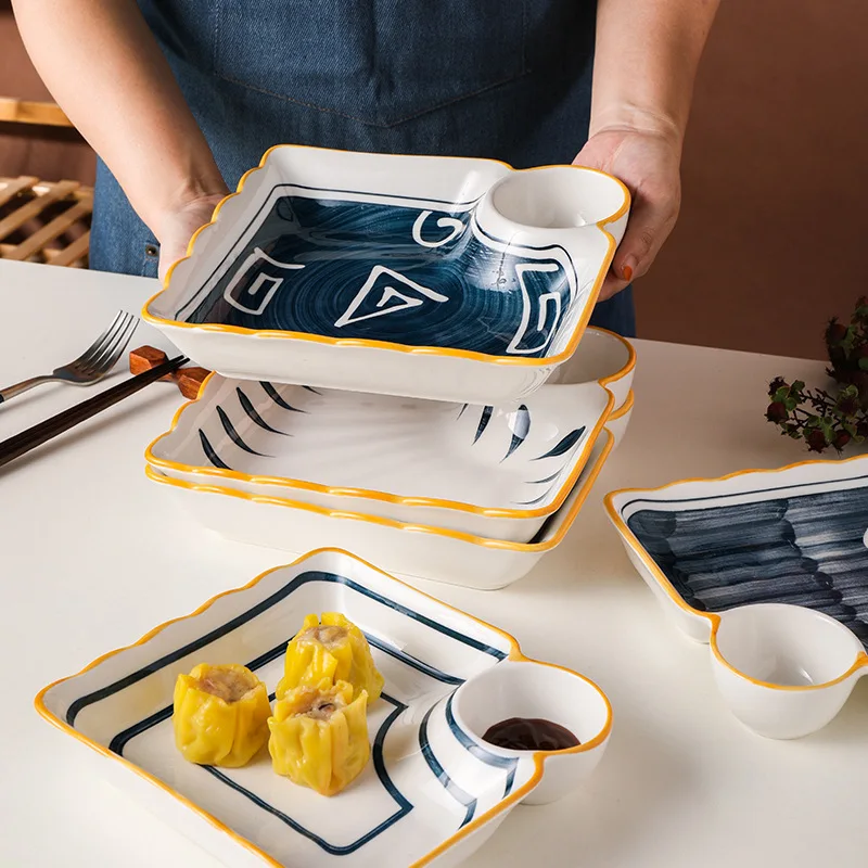 Hensin White And Blue High Quality Fine Restaurant Japanese Style Popular Wholesale Dinnerware Sauce Ceramic Plate For Weeding