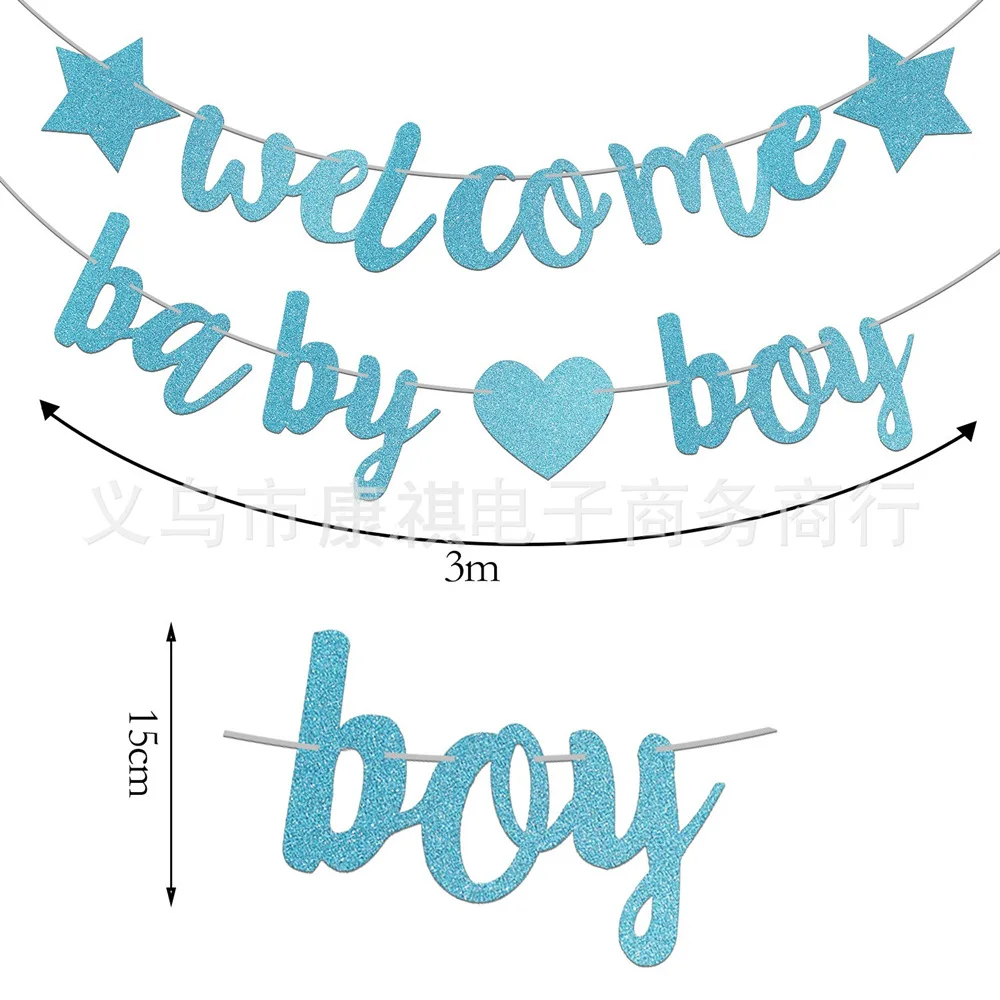 Welcome Baby Girl Boy Banner Baby Shower Pull Flag Gold Glitter Letters Party Decoration for Baby Arrival Party Flag