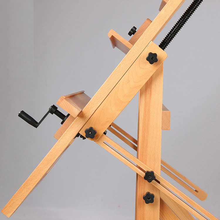 H frame Wooden Studio Easel With Rocker Adjustable Art Solid Beech Wood Floor Easel Stand For Painting