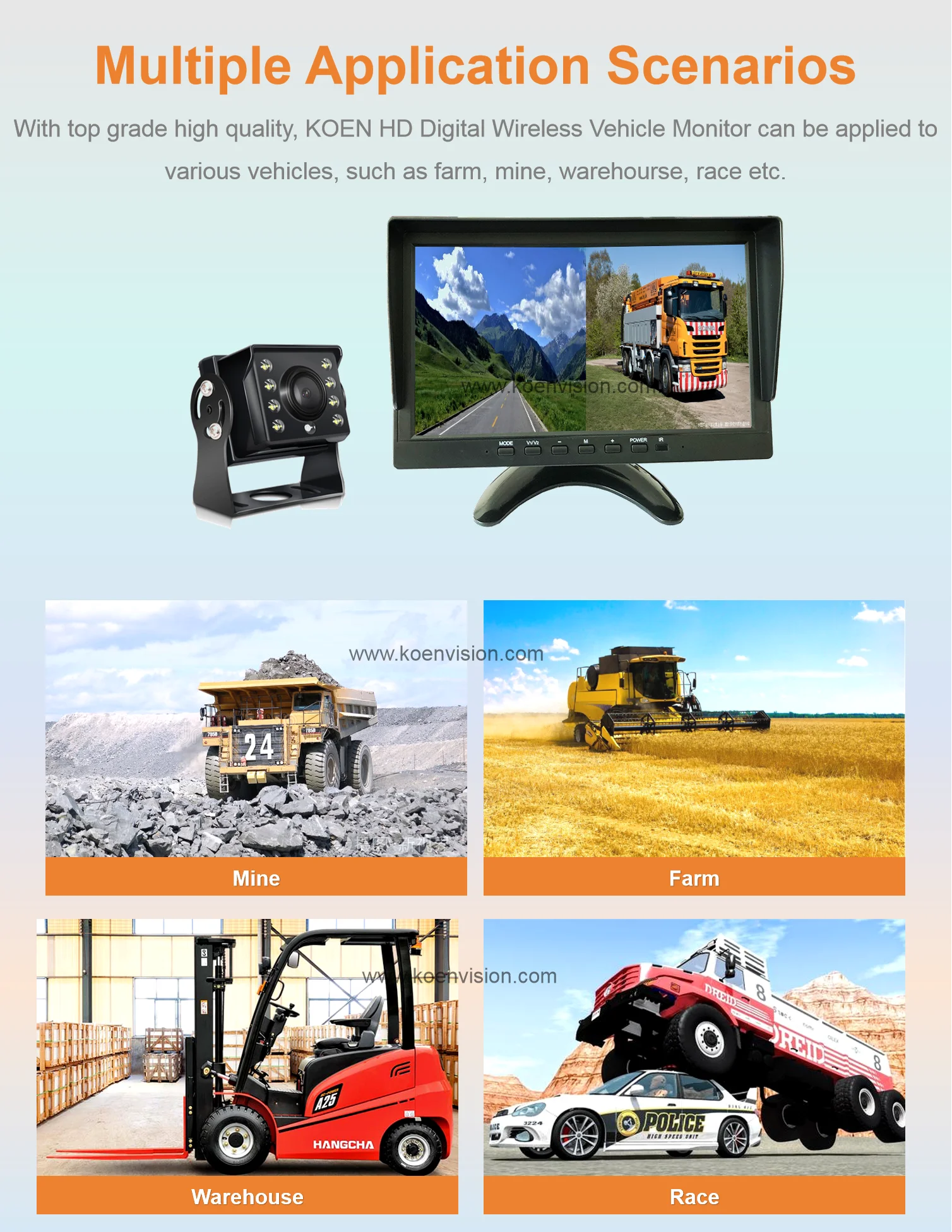 Bus 10.1 inch truck monitor DVR Camera Recorder System Bus monitor AHD Rear view Reverse camera Forklift Black box 24V monitor