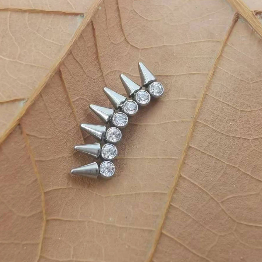 Calendo  Jewelry  ASTM  F136 Titanium Internally Threaded  7 Spikes  Stud Piercing  Earring  End Jewelry