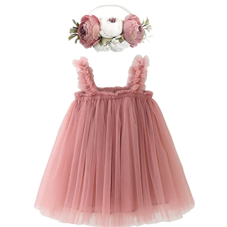 toddler kids wedding flower girls dresses white baby girl tutu layered tulle dress first birthday outfit with flower headband