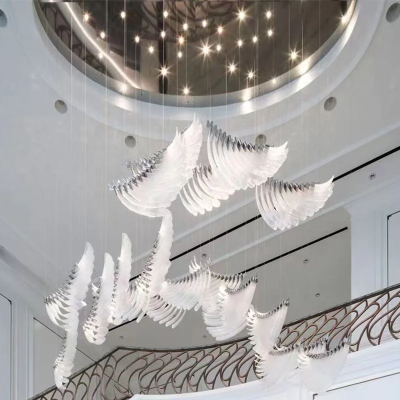 HITECDAD Angel Wings Luxury Hotel Chandelier Duplex Villa Concert Hall Acrylic Feather Non-standard Custom-made Chandelier