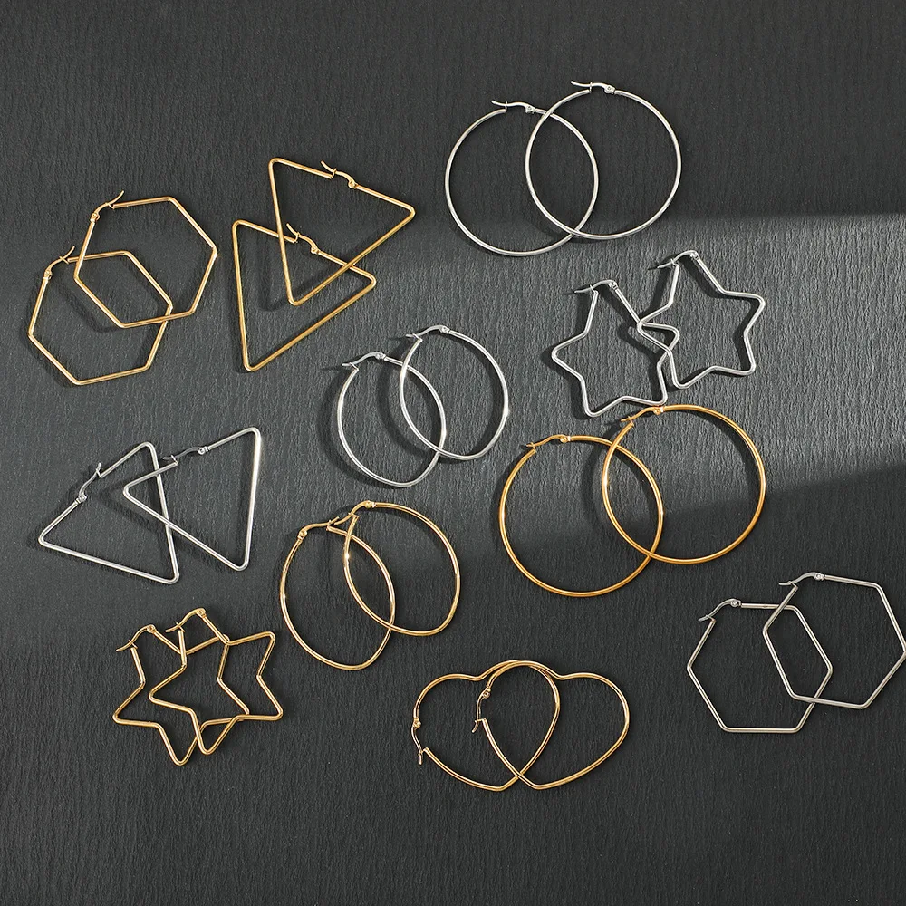 Factory Hot Selling New Fashion Findings Accessories Metal Gold Plated Simple Circle Hoop Tear Drop Earrings Stainless Steel