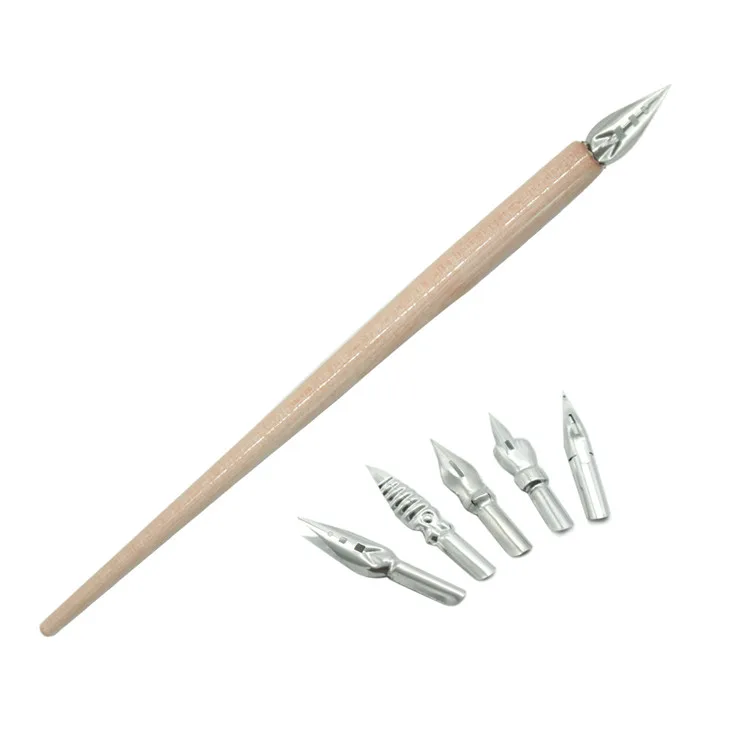 Wooden Handler Artist Cartoon Pen Set Calligraphy Dip Pens with 5 Nibs - Great for Manga/Comic/Calligraphy/Word Art/Pen
