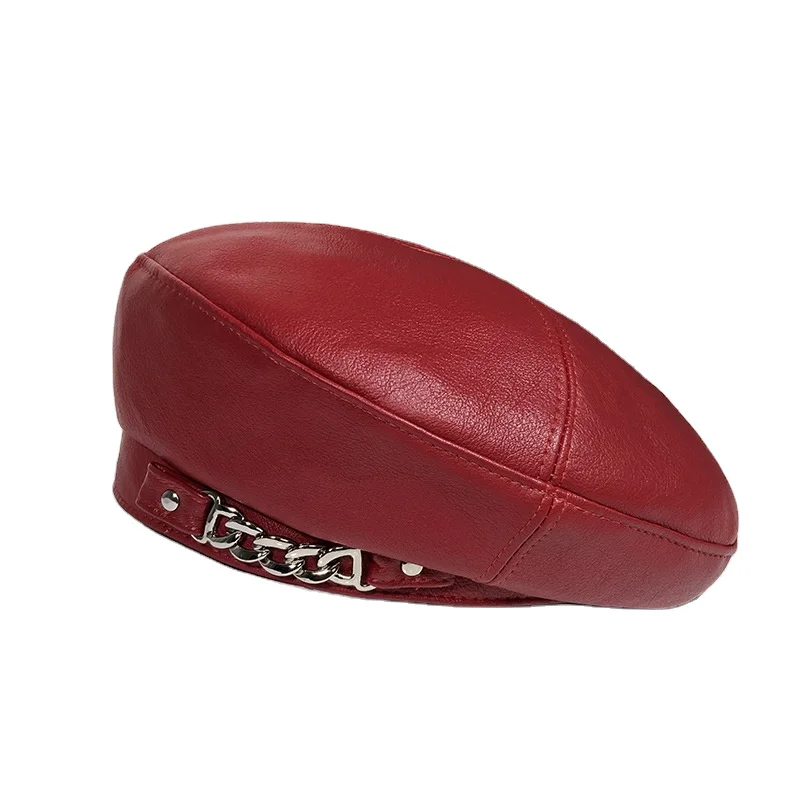 French custom satin lined women autumn leather beret hat for ladies