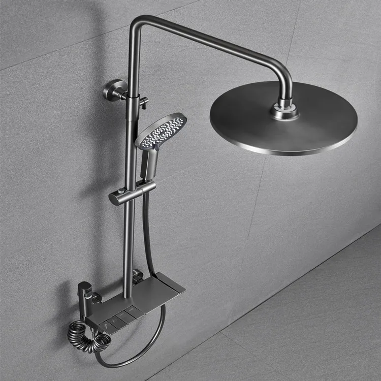 2022 New Designer Exposed Gray Color 4 Push Button Piano Key Shower Faucet Mixer Set With 10 Inch Rainfall Shower Head