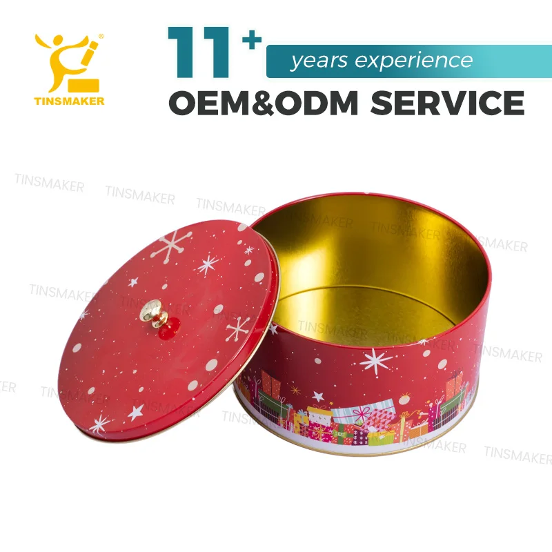 Food Printed Big Round Can Biscuit Cookie Cake Gift Metal Tinplate Toffee Candy Tin Large Plate Storage Box Screw Tin