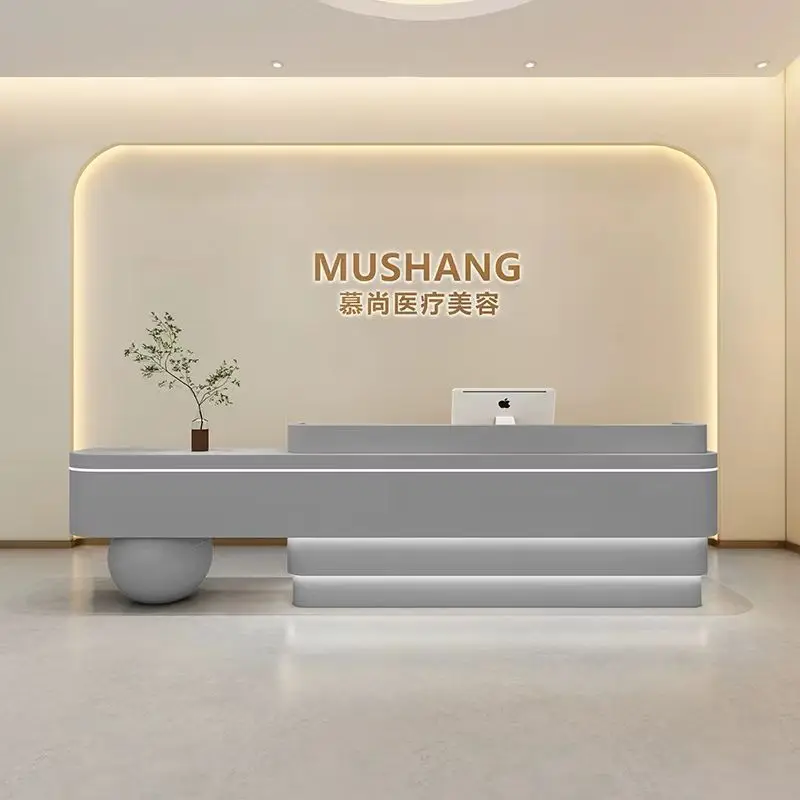 Modern and Minimalist Dental Curved Paint Bar Table Company Front Desk Reception Desk for Beauty Salon Office Desks