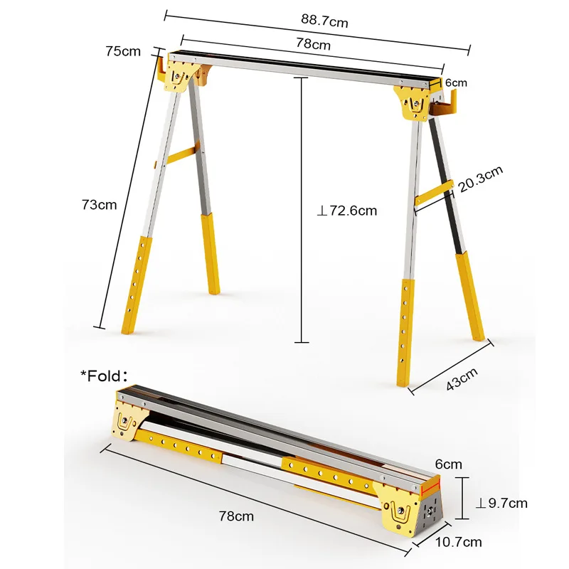 Foldable Multifunctional Saw Horse Iron Saw Wooden Frame Table Top Metal Bracket