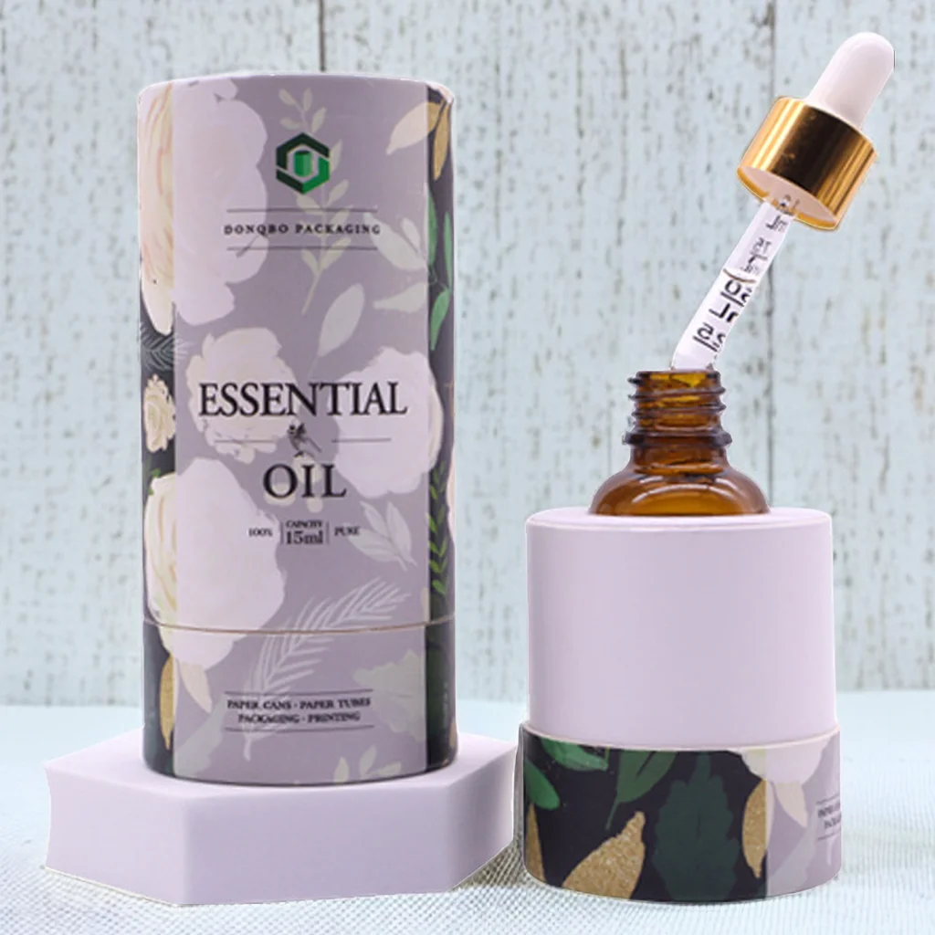 Recyclable 10ml cosmetic perfume oil glass bottle paper tube for packaging cardboard tube metal tin