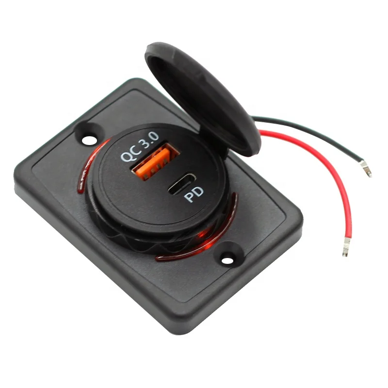 12V 24V Panel Mount Dual QC 3.0 Type C Train Tram Marine Boat Car Bus Seat USB Charging Port Bus USB Charger