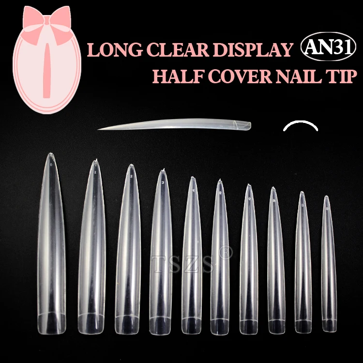 TSZS Art Salons ABS Nail Tips With Designs Nail Tips Manufacturer Half Cover Long Display False Nail Tips