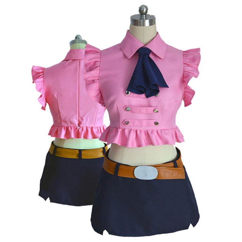 Anime The Seven Deadly Sins Elizabeth Liones Cosplay Costume Women Pink Skirt Summer Halloween Belt Bow Tie Clothing Set