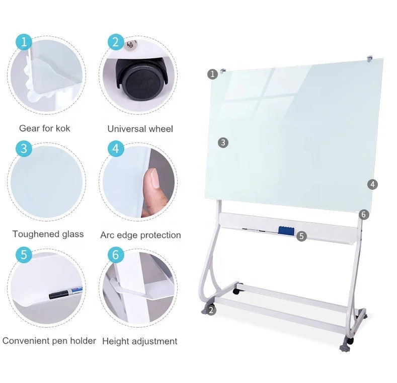 Glossy doublesided magnetic mobile whiteboard with stand for classrooms with fast shipment