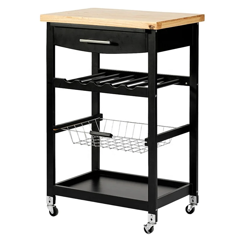 Mobile Kitchen Racks Island Table Kitchen Modern Pine Wood Rubber Wood MDF Wine Rack Modern Kitchen Island
