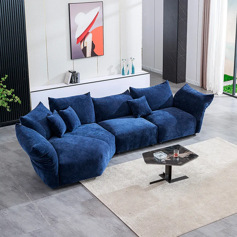 Italian designs  creative blue flower fabric velvet sofa set for hotel home Villa living room corner leisure sofa furniture