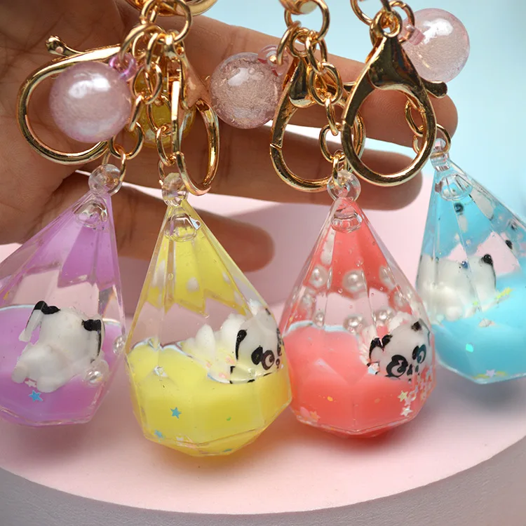 New oiled pearl milk panda key chain pendant super cute girl heart small hanging ornament car key chain accessories