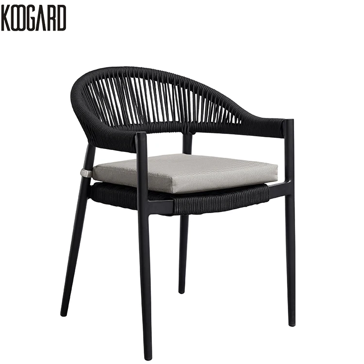 Черный Уличный садовый стул из веревки, алюминиевый плетеный стул из ротанга для ресторана, кафе, внутреннего дворика