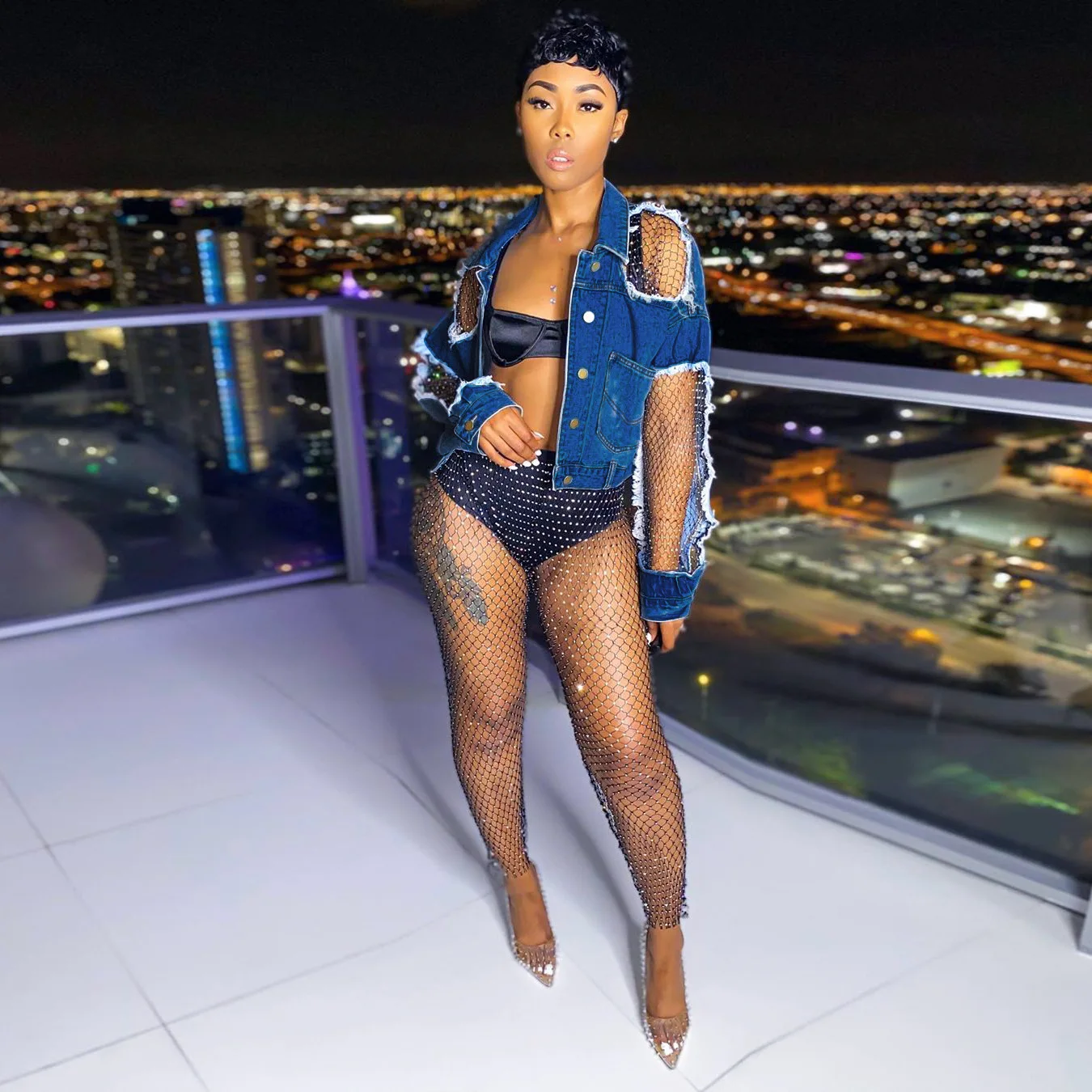 HY5190 New Arrivals ladies clothing Fashion Patchwork Check cloth Casual Fall jeans jacket for women